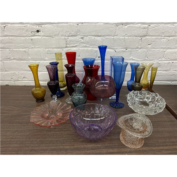 Lot of Vintage Colored Glassware Vases Assorted Colours & Styles