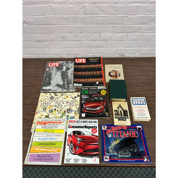 11 Vintage Books LIFE Magazine, Car Magazines, Titanic Book, Paperback & Hardcover Novels