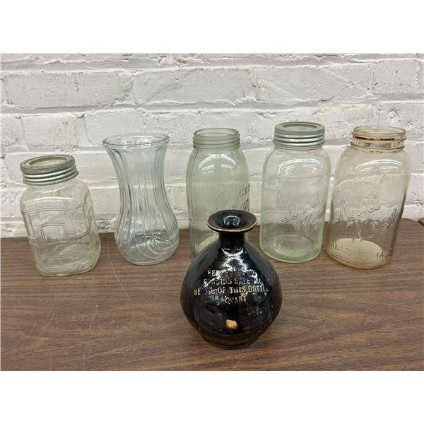 Lot of Vintage Glass Mason Jars, Food Containers, Etc