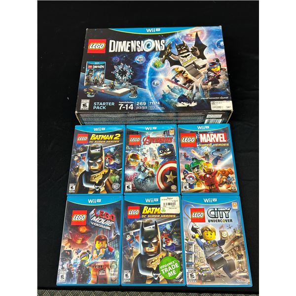 Wii U Video Game lot Lego Dimensions Starter Kit. New in box. & 6 CIB Lego themed Games