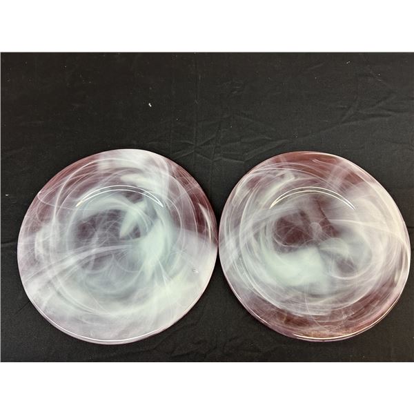 Matching Pair of Artsy Hand Blown Glass Dining Room Plate Chargers. Light wear see photos.