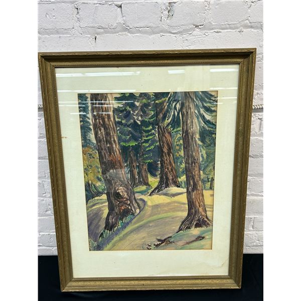 Signed 1960's Watercolor Painting in the manner of Emily Carr Frame 29x22" Inside 19x15".