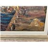 Image 2 : Large Signed Impasto Oil Painting of Harbour Scene in Ornate 32x24" Frame