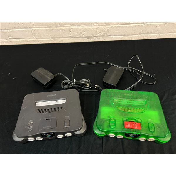 Lot of 2 Nintendo N64 Console Decks Jungle Green and Standard, Expansion Pack