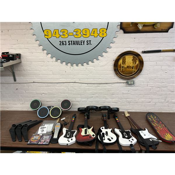 LARGE LOT of Guitar Hero Guitars, Foot Pedals, Accessories