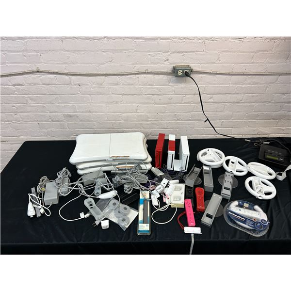LARGE Nintendo Wii  Accssories Lot Consoles, Wii Fit Boards, Wheels, Accessories, Cables, etc