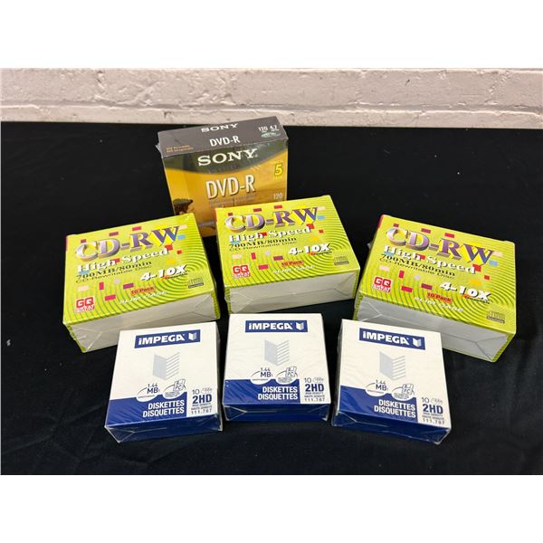 Lot of 7pcs CD and DVD Blanks SEALED Packs, Impega Diskettes
