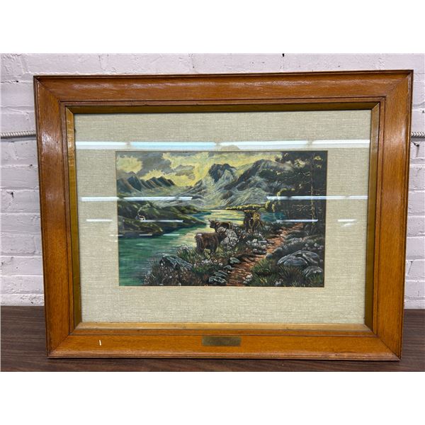 "The Sunlit Mere" Framed Original Painting of Cows in Landscape 3ft x 28"