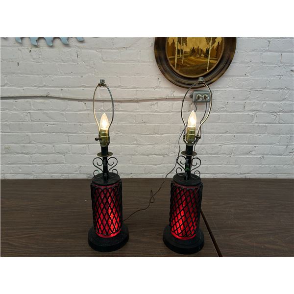 Vintage Gothic Spun Plastic MCM Table Lamps Red *working