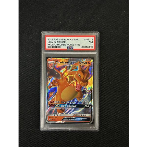 2019 Pokemon S&M Hidden Fates Tins Black Star Promo Charizard GX #SM211 PSA 7