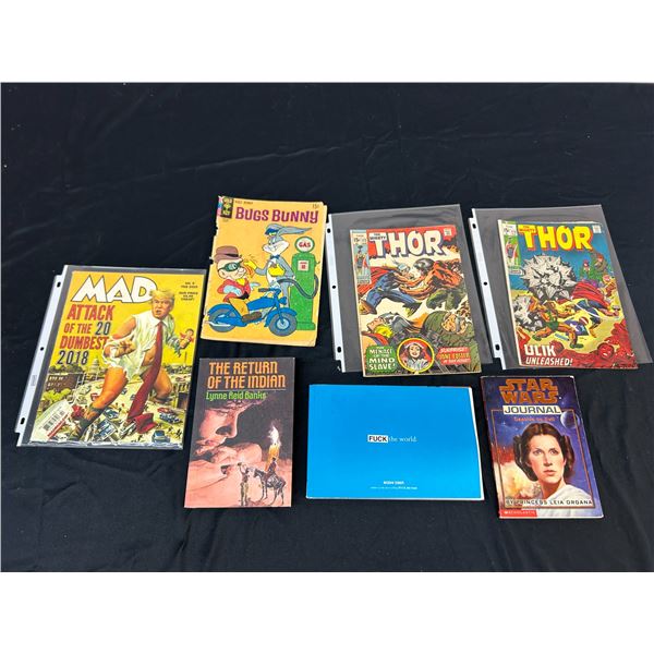 Lot of 7 Vintage Thor Comic Books, Bugs Bunny, Fuck The World Book, MAD Donald Trump