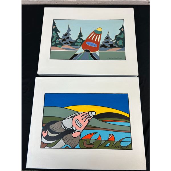 Lot of 2 Sturgeon Themed Lillian Austin Original Canvas Paintings 16" x 20" each