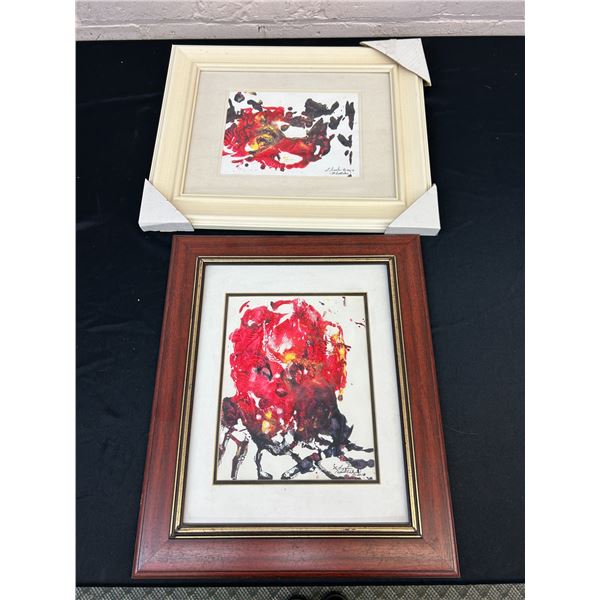 Lot of 2 Lillian Austin Framed Original Abstract Paintings 15" x 18"