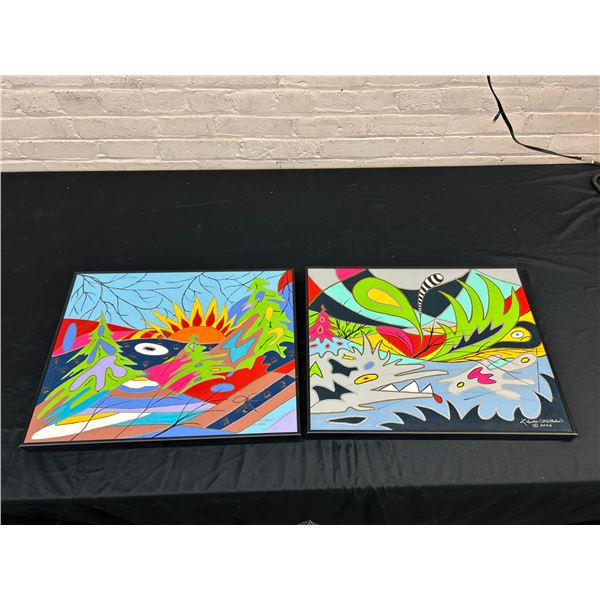 Lot of 2 Lillian Austin Original Canvas Paintings Mixed Media 16" x 20"