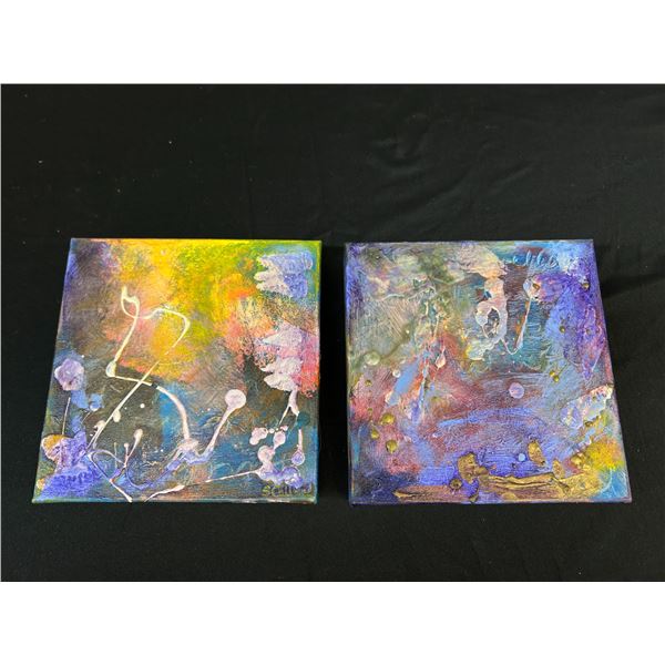 Sarah Collard 2pc Original Abstract Paintings 8x8