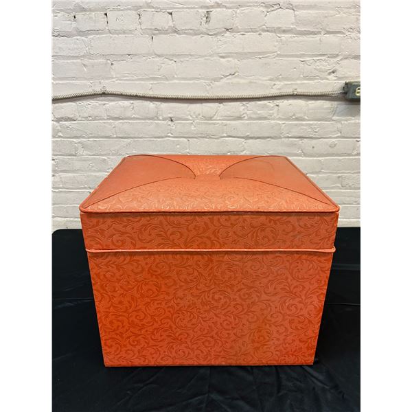 Vintage Orange Record Storage Ottoman 19" x 15" x 16"