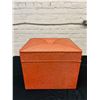Image 1 : Vintage Orange Record Storage Ottoman 19" x 15" x 16"