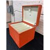 Image 4 : Vintage Orange Record Storage Ottoman 19" x 15" x 16"