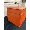 Image 5 : Vintage Orange Record Storage Ottoman 19" x 15" x 16"