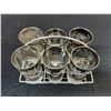 Image 2 : Vintage MCM Silver Fade Embossed Tall Rocks Glasses Set of 6 with Caddy