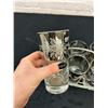 Image 3 : Vintage MCM Silver Fade Embossed Tall Rocks Glasses Set of 6 with Caddy