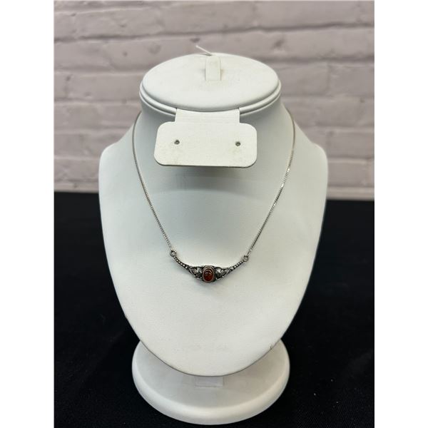Sterling Silver Necklace with Pendant, Amber? 14.5" long