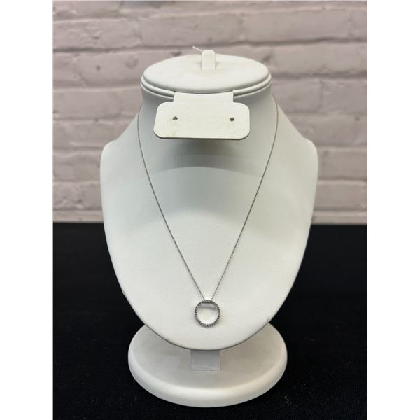 10k White Gold Ladies Circle Pendant and Chain, 7" long, 35 Single Cut Diamonds .11 Ct