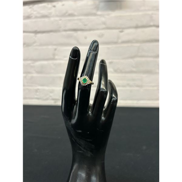 14k Yellow Gold Dinner Style Ring w Natural Cut Emerald and Diamonds, 2.4grams total weight, S 5.5