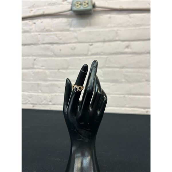 14k Gold Ladies Dinner Ring Sapphire and Small Diamonds 4.4 grams total, Size 5.