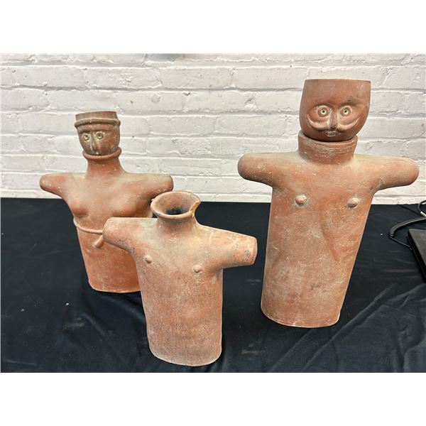 Terracotta Clay Figurines People, Family (some damage) 21", 16" and 13" tall