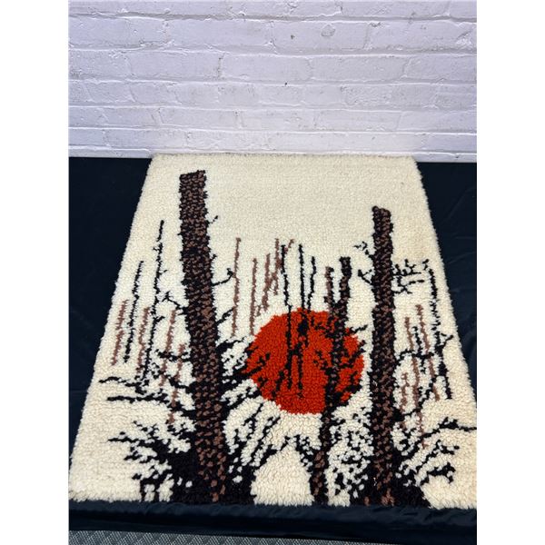 Hook Rug Tufted Sunset Behind Trees Scene 30" x 35"