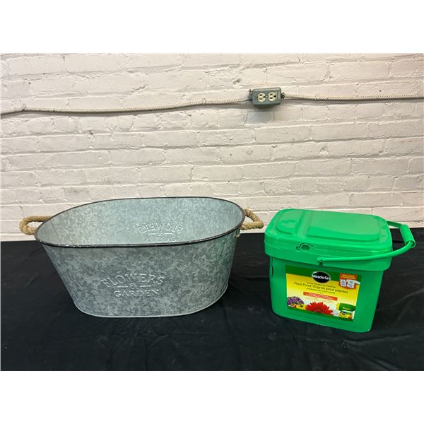 Galvanized Garden Flower Bucket and Plant Food