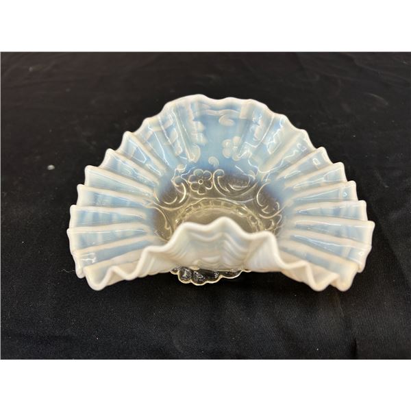 Vintage Ruffled Bowl White Trim, Baby Blue, 8" wide 4" tall