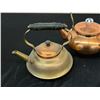 Image 2 : Lot of 3 Copper Tea Pots, 1 with Ceramic Handle, Brass Tea Pot