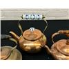 Image 3 : Lot of 3 Copper Tea Pots, 1 with Ceramic Handle, Brass Tea Pot