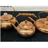 Image 4 : Lot of 3 Copper Tea Pots, 1 with Ceramic Handle, Brass Tea Pot