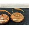 Image 5 : Lot of 3 Copper Tea Pots, 1 with Ceramic Handle, Brass Tea Pot