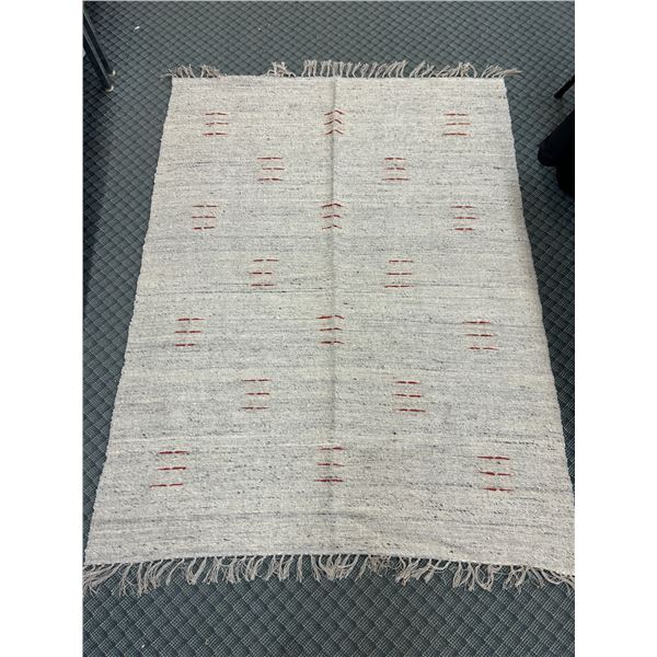 Beige Aztec Folk Style Rug with Orange Accents 77" x 58"