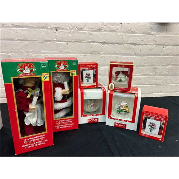 Lot of 7 Christmas Snow Globes, Candle Holders, 12" Animated Figure with Lights