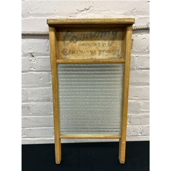 Economy Vintage Wood & Glass Washboard