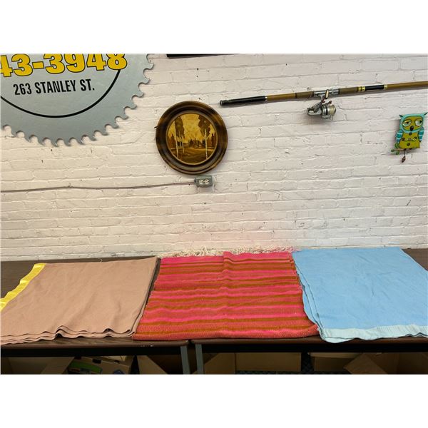 Lot of 3 Vintage Wool Throw Blankets Haddon Hall and Unmarked