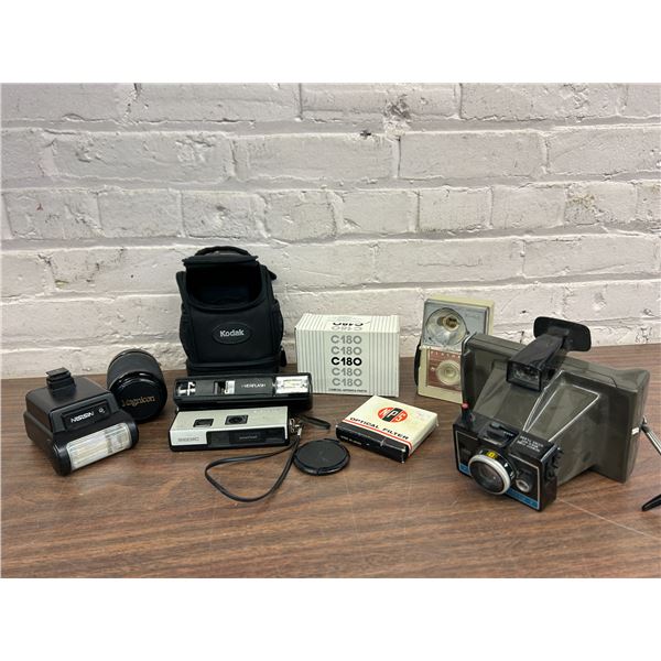 Lot of Vintage Cameras Polaroid, Everflash, Sedic, Magnicon, Macro Lens, Flash, etc