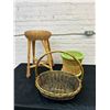 Image 1 : 3pcs of Woven Wicker Side Table, Foot Rest and Basket