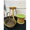 Image 2 : 3pcs of Woven Wicker Side Table, Foot Rest and Basket