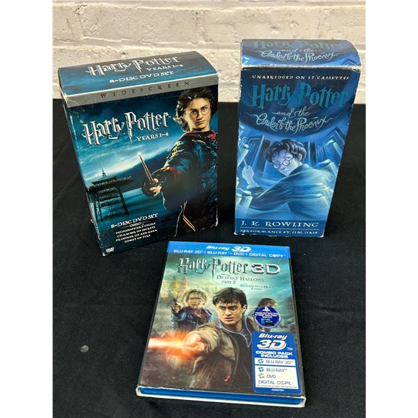 3pcs Harry Potter Cassette Tape Bundle, 8 DVD Box Set and Blu-Ray Deathy Hallows pt 2