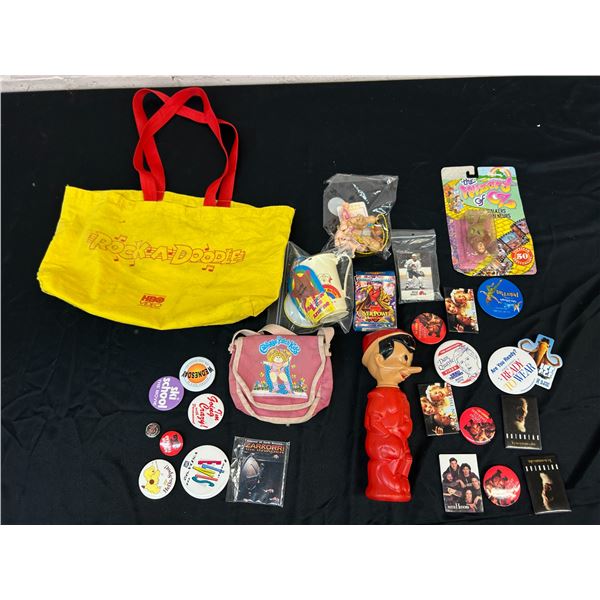 Lot of Vintage Collectibles Buttons, Wizard of Oz The Lion, Kewpies, Cabbage Patch, Bags, Cup, etc