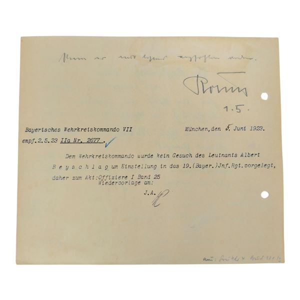 Ernst Rohm Signed Document Pre Beer Hall Putsch 1923