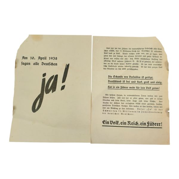 Two Nazi Propaganda Leaflets from Austrian Anschluss Referendum 1938