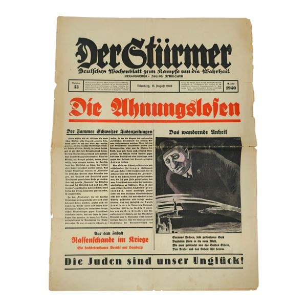 Der Sturmer Newspaper  Issue 1940 Number 33