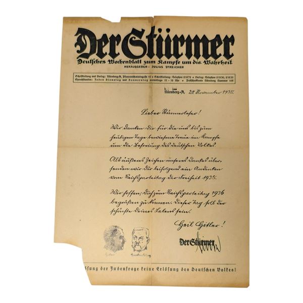 Letterhead Poster Der Sturmer Newspaper Issue 1934
